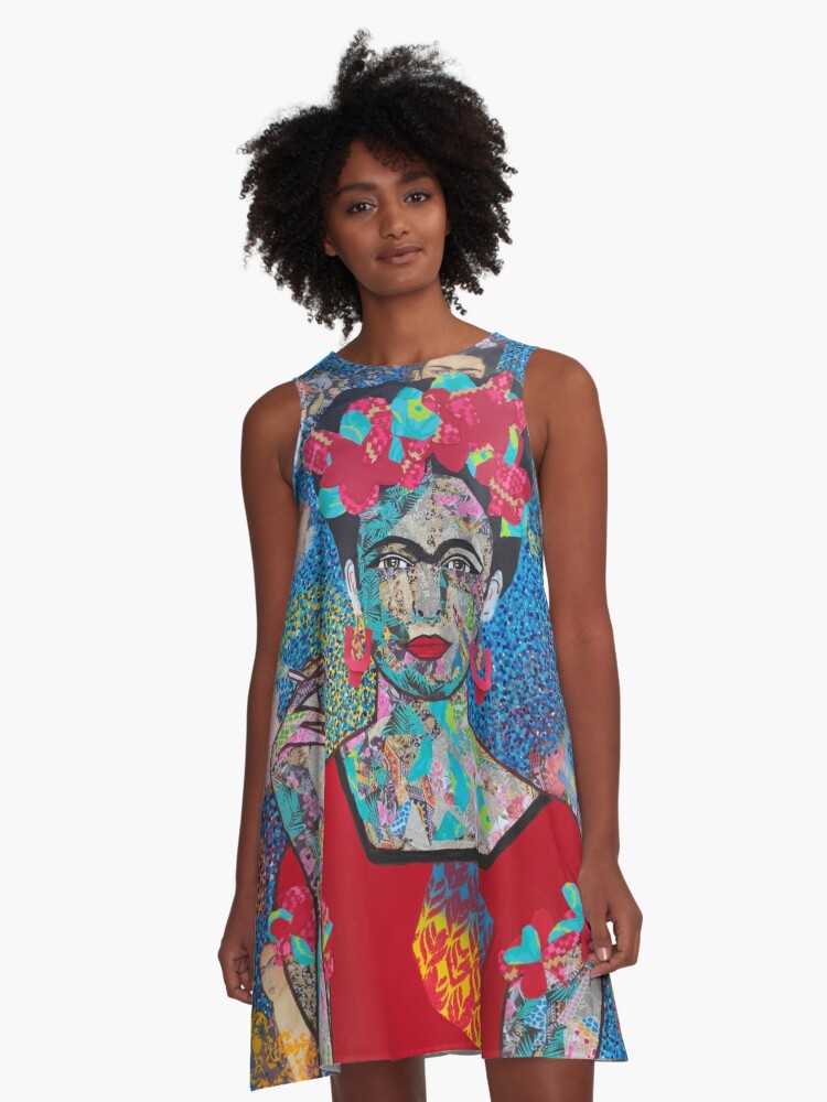 frida kahlo blue dress Frida Kahlo with Birds in Blue Dress Sticker