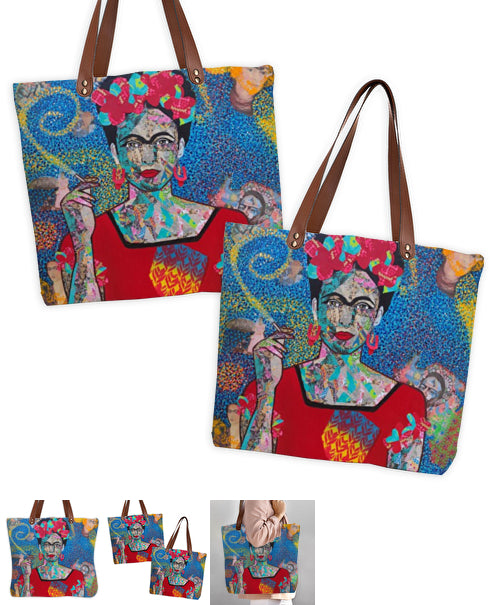 Sac Frida Kahlo bleu Simili Cuir