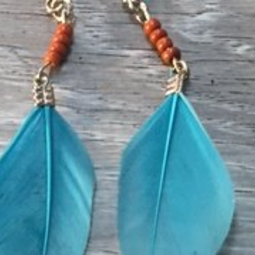 boucles d'oreilles plumes bleues turquoises