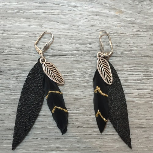 boucles d'oreilles plume noires