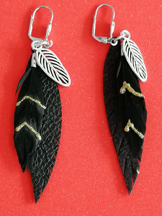 boucles d'oreilles plume noires