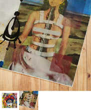 Load image into Gallery viewer, foulard rouge et jaune portrait frida kahlo